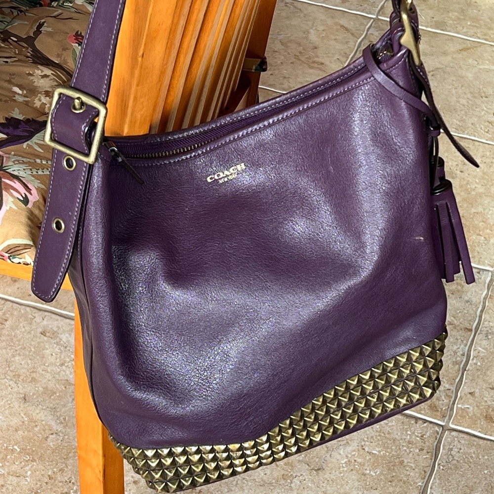 Coach Purple and Gold Studded Women's Shoulder Bag